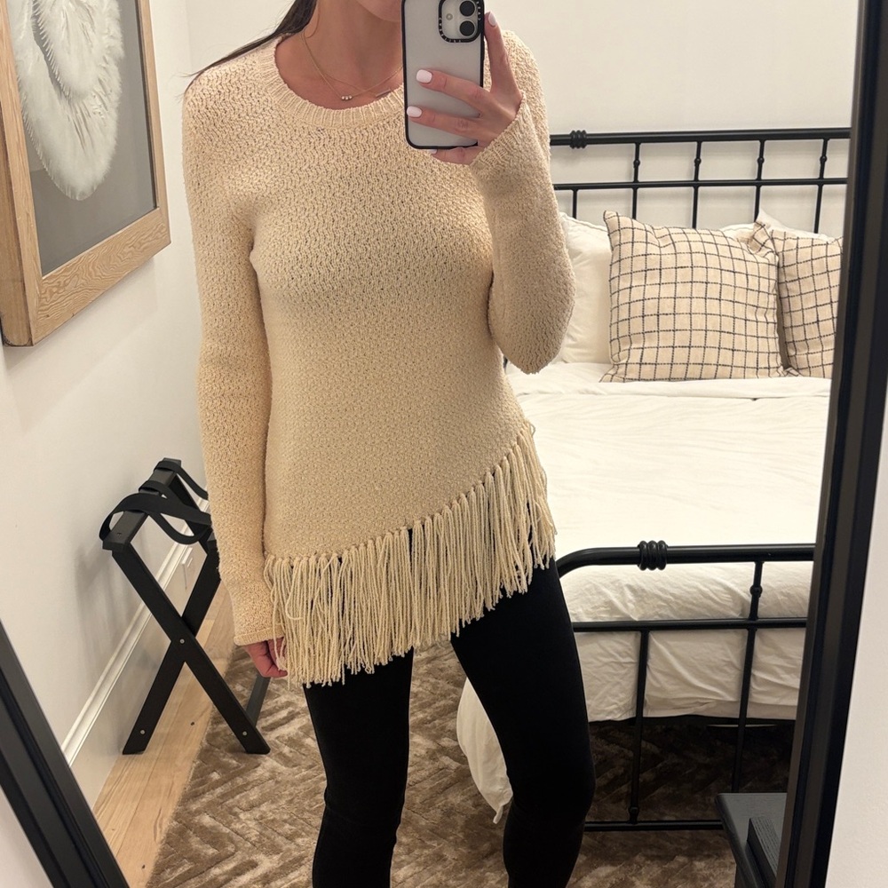 Theory Cream Fringe Hem Sweater
